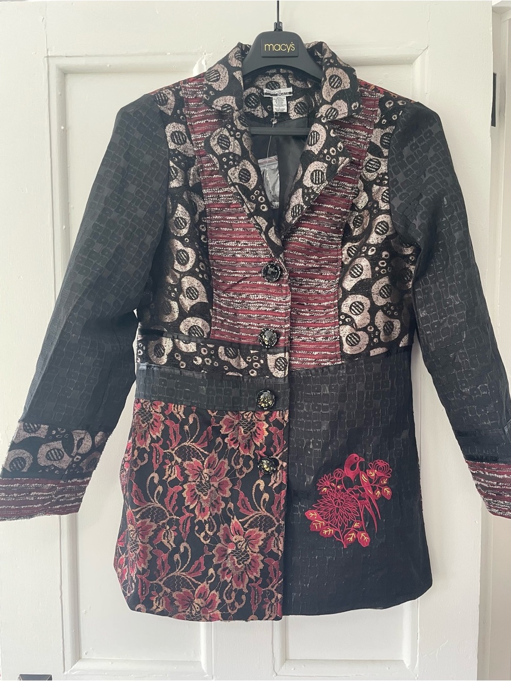 Womens L patchwork tapestry Y2K 90s brocade embroidered whimsigoth boho jacket